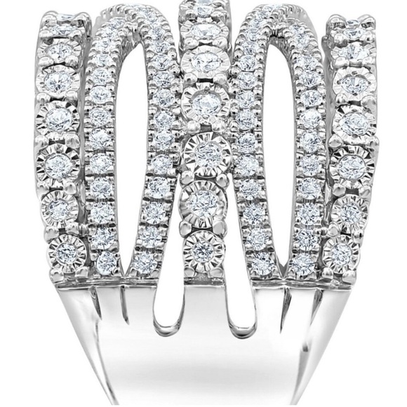 Gorgeous diamond multi-row cross over ring (1 ct. t.w.) in sterling silver - Picture 2 of 5